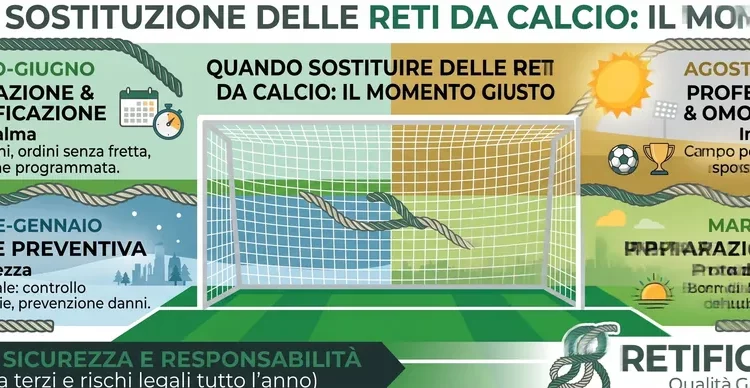 Sostituzione reti da calcio in un impianto sportivo: porte da gioco e recinzioni perimetrali in fase di rinnovo