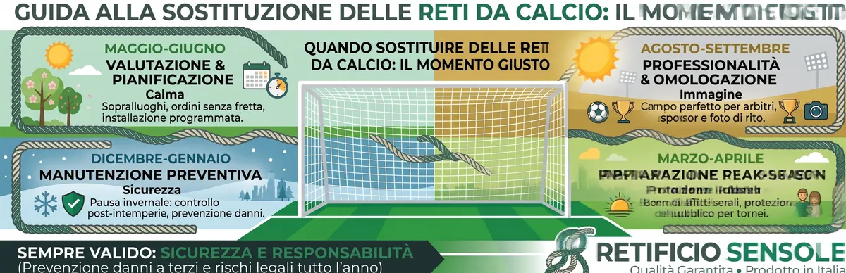 Sostituzione reti da calcio in un impianto sportivo: porte da gioco e recinzioni perimetrali in fase di rinnovo
